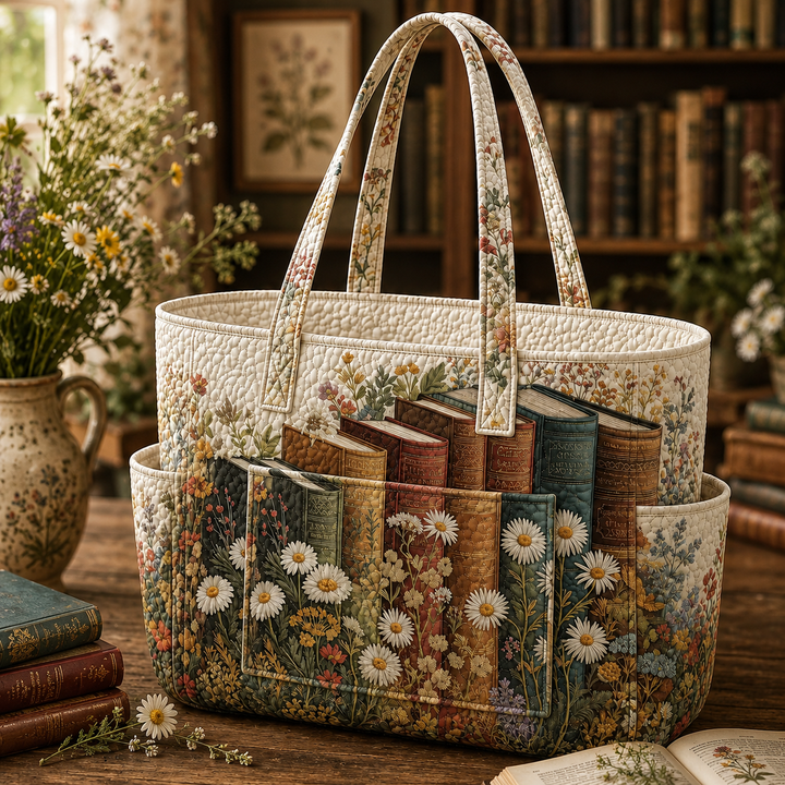 Borsa a spalla trapuntata con libri