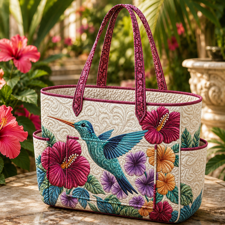 Borsa a spalla trapuntata con colibrì elegante