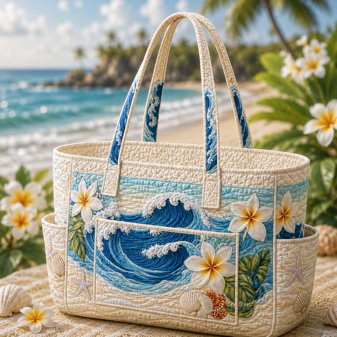 Borsa a spalla trapuntata con fiori di frangipani