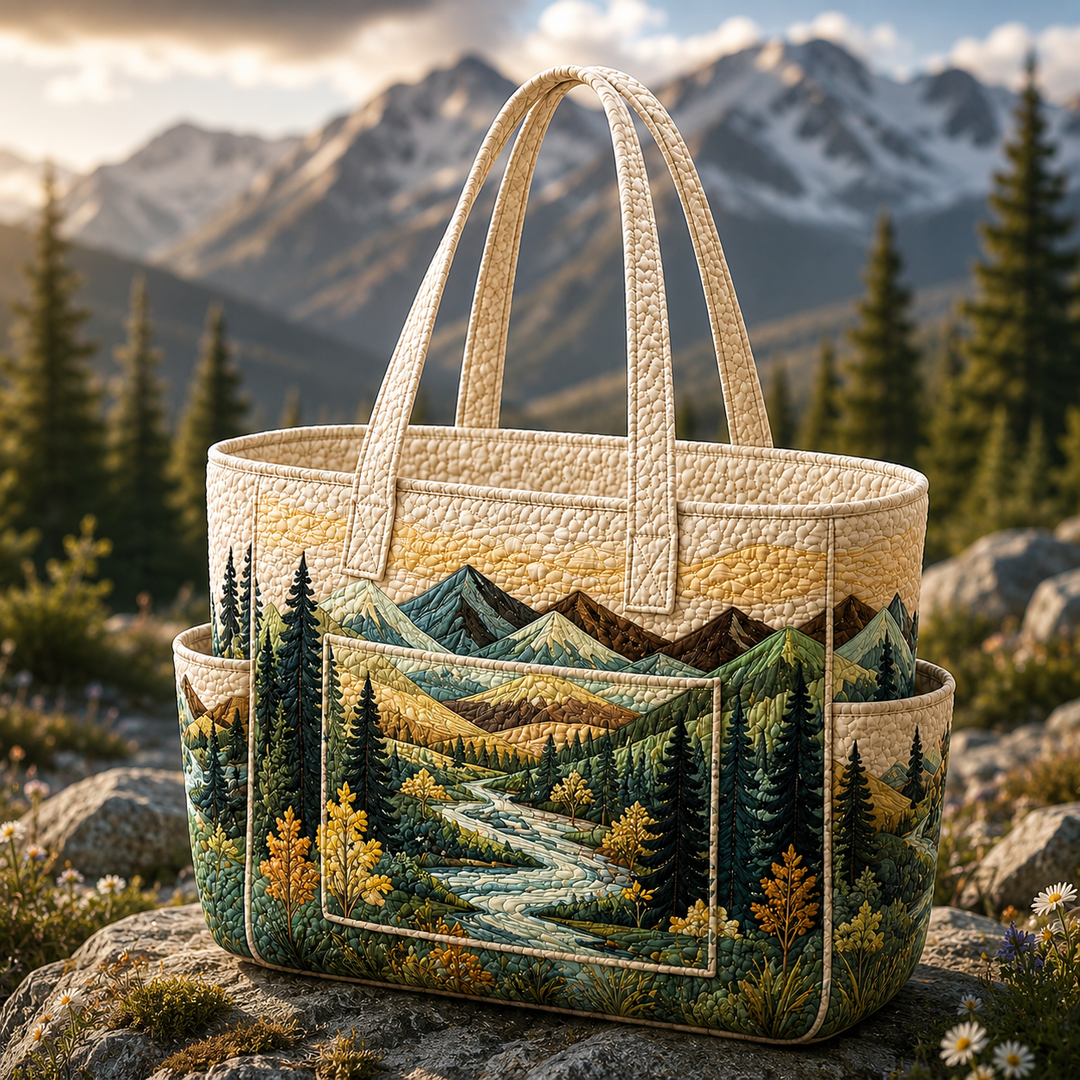Borsa a spalla trapuntata con stampa boschiva
