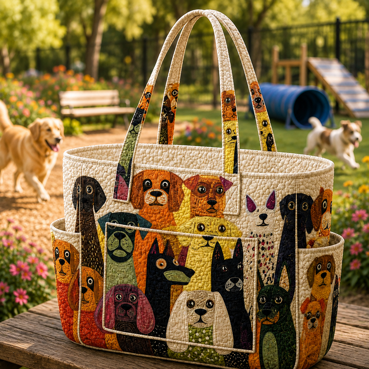 Borsa a mano trapuntata con stampa di cane fantasioso