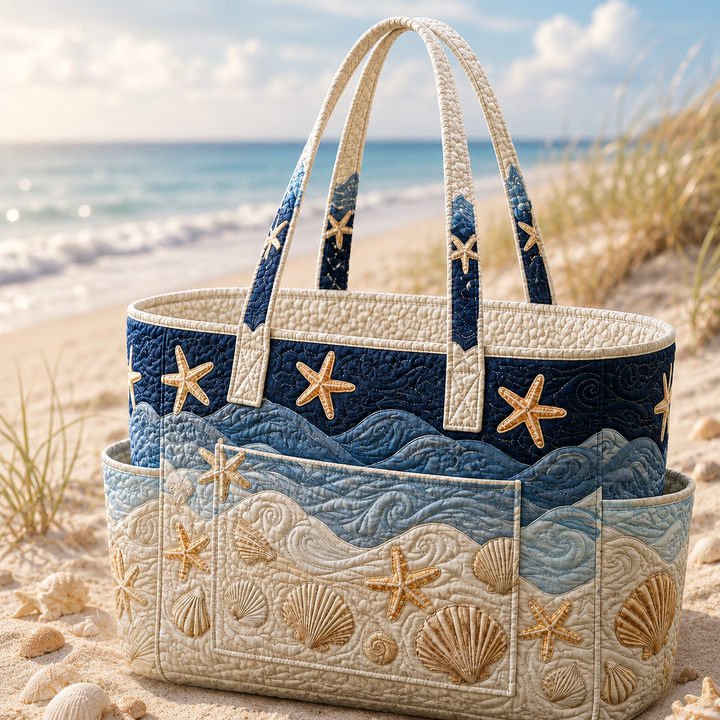 Borsa a spalla trapuntata con motivo marino