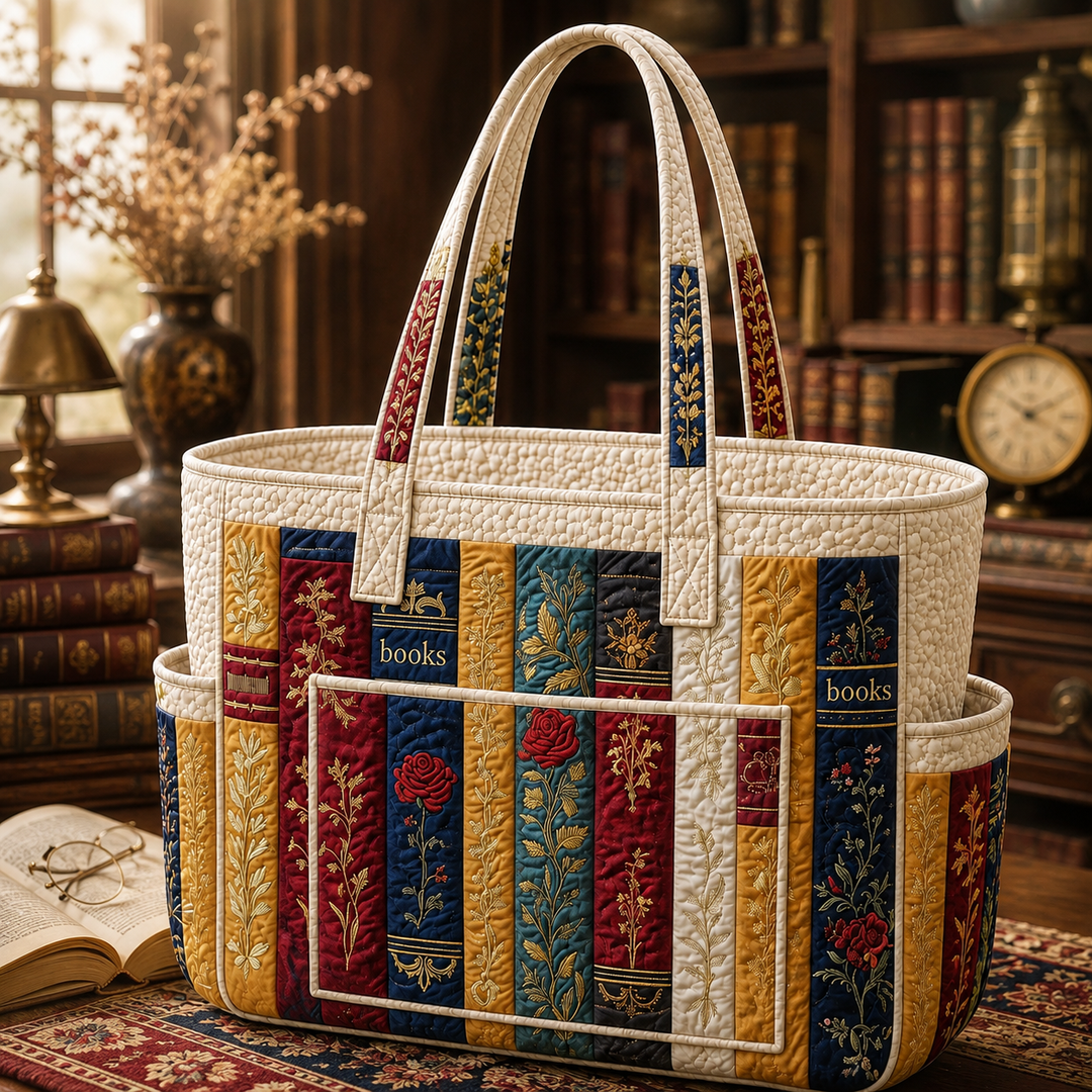 Borsa a spalla trapuntata con libri