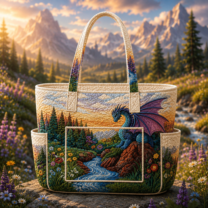 Borsa a spalla trapuntata con drago mistico