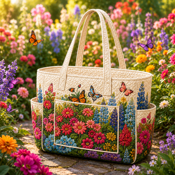Borsa a spalla trapuntata con stampa floreale