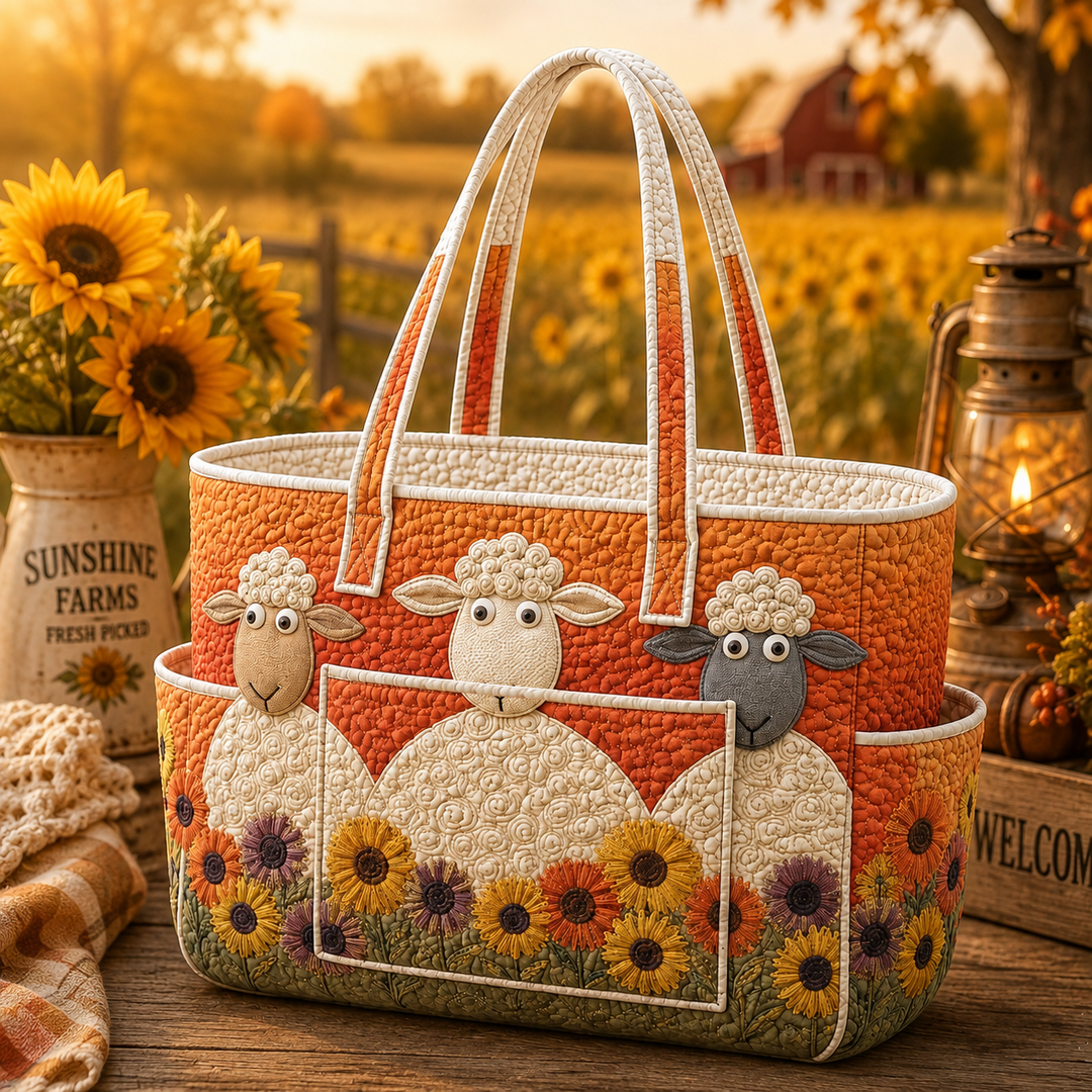 Borsa shopper trapuntata con pecore fantasia