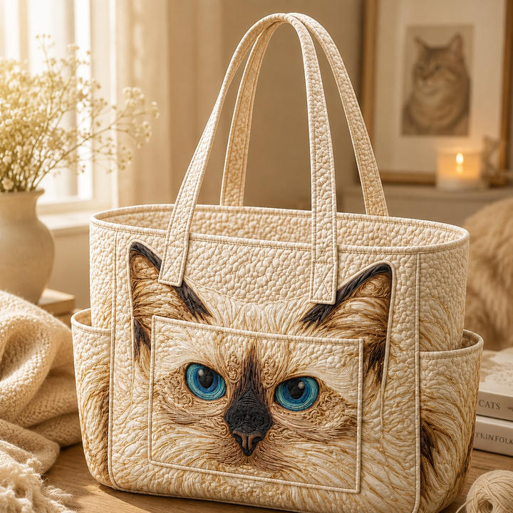 Borsa a spalla trapuntata con gatto ragdoll