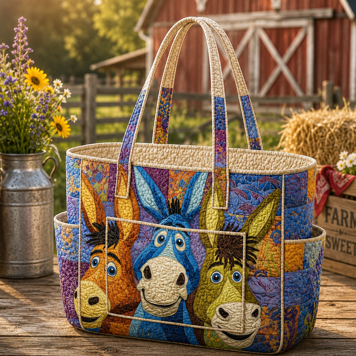 Borsa a spalla trapuntata con fantasie di asini
