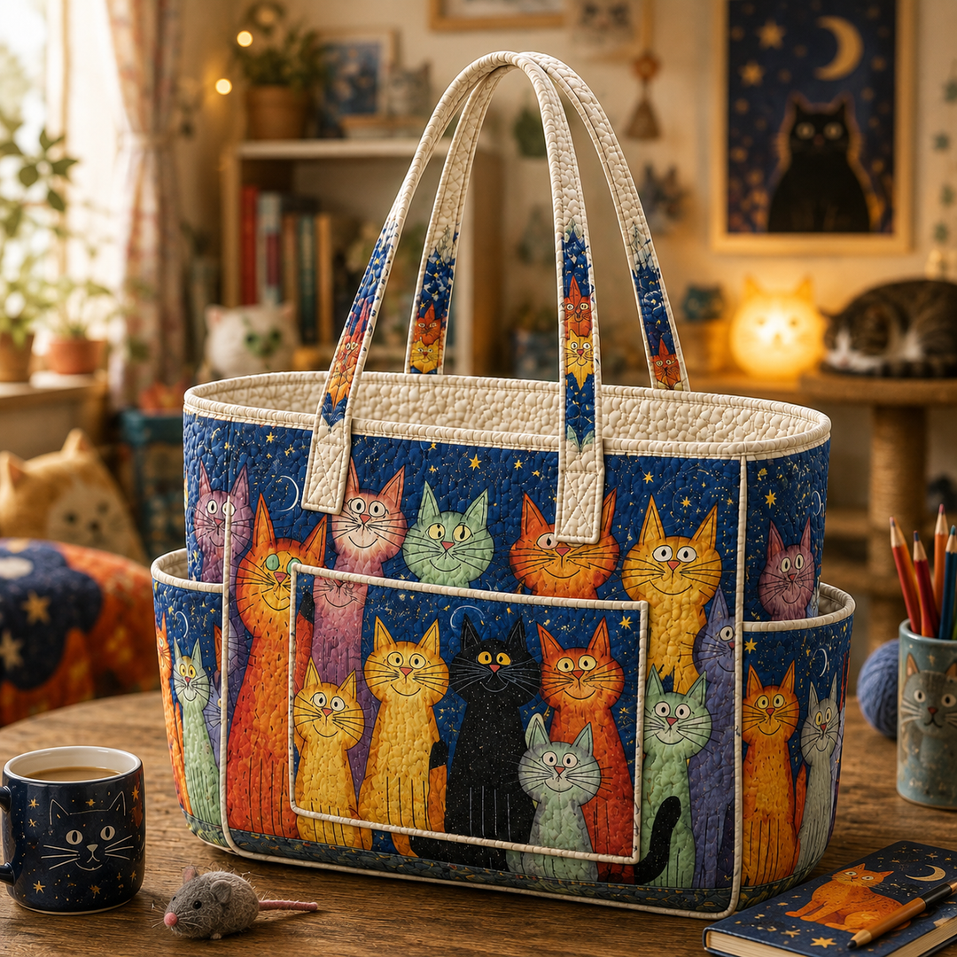 Borsa a sacco trapuntata con gatto colorato