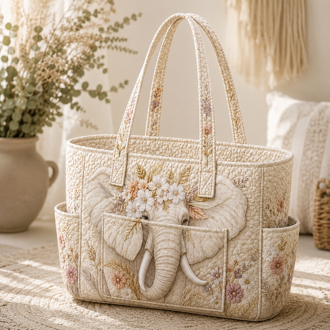 Borsa tote trapuntata con elefante