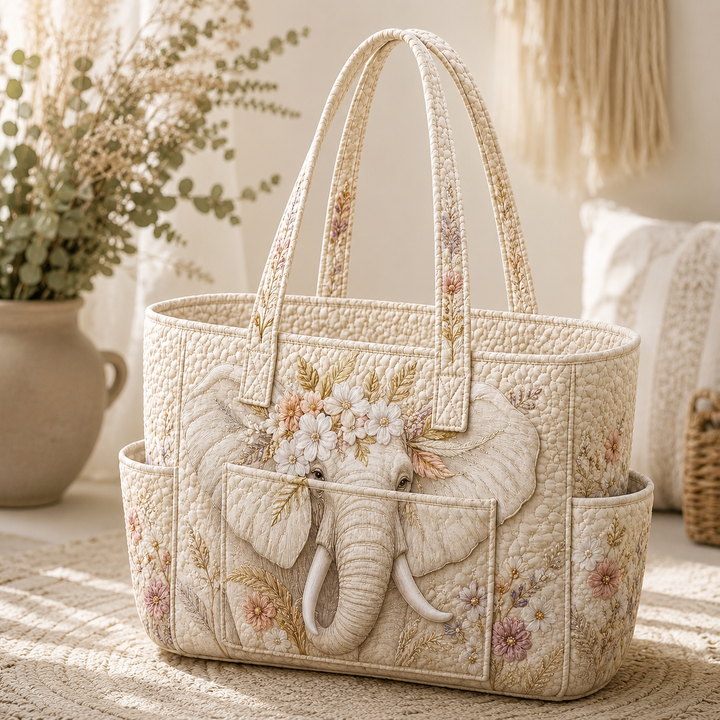 Borsa tote trapuntata con elefante