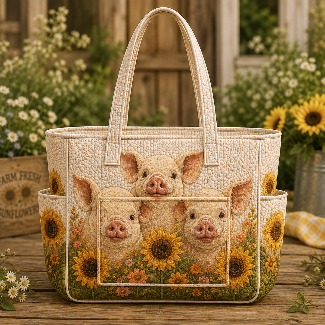 Borsa a spalla trapuntata con maialini felici