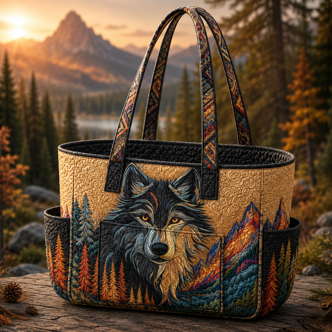 Borsa a spalla trapuntata con lupo