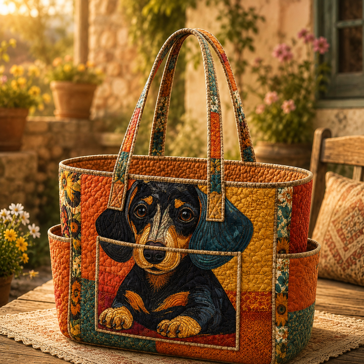 Borsa a sacco trapuntata con adorabile bassotto