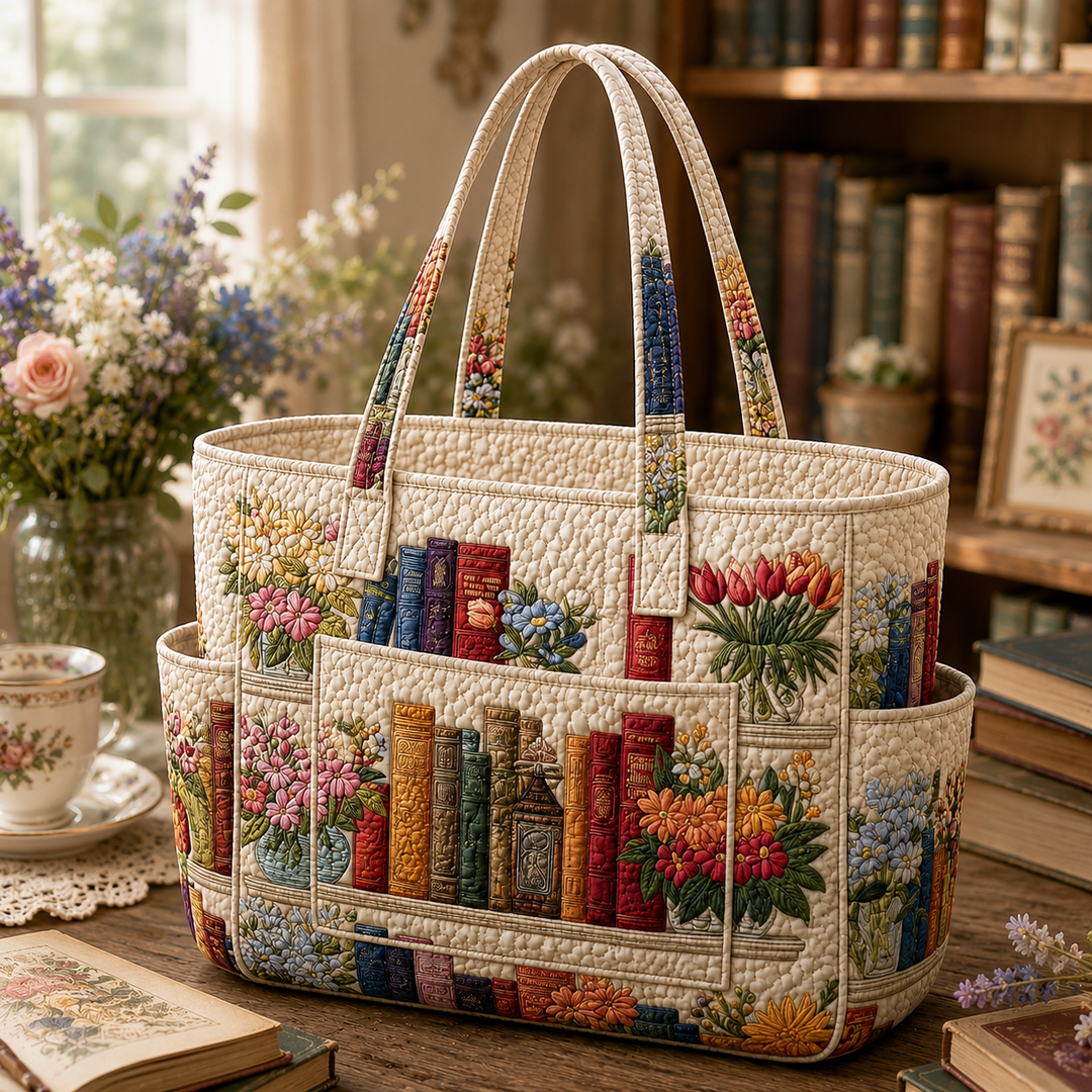 Borsa a sacco trapuntata con libri