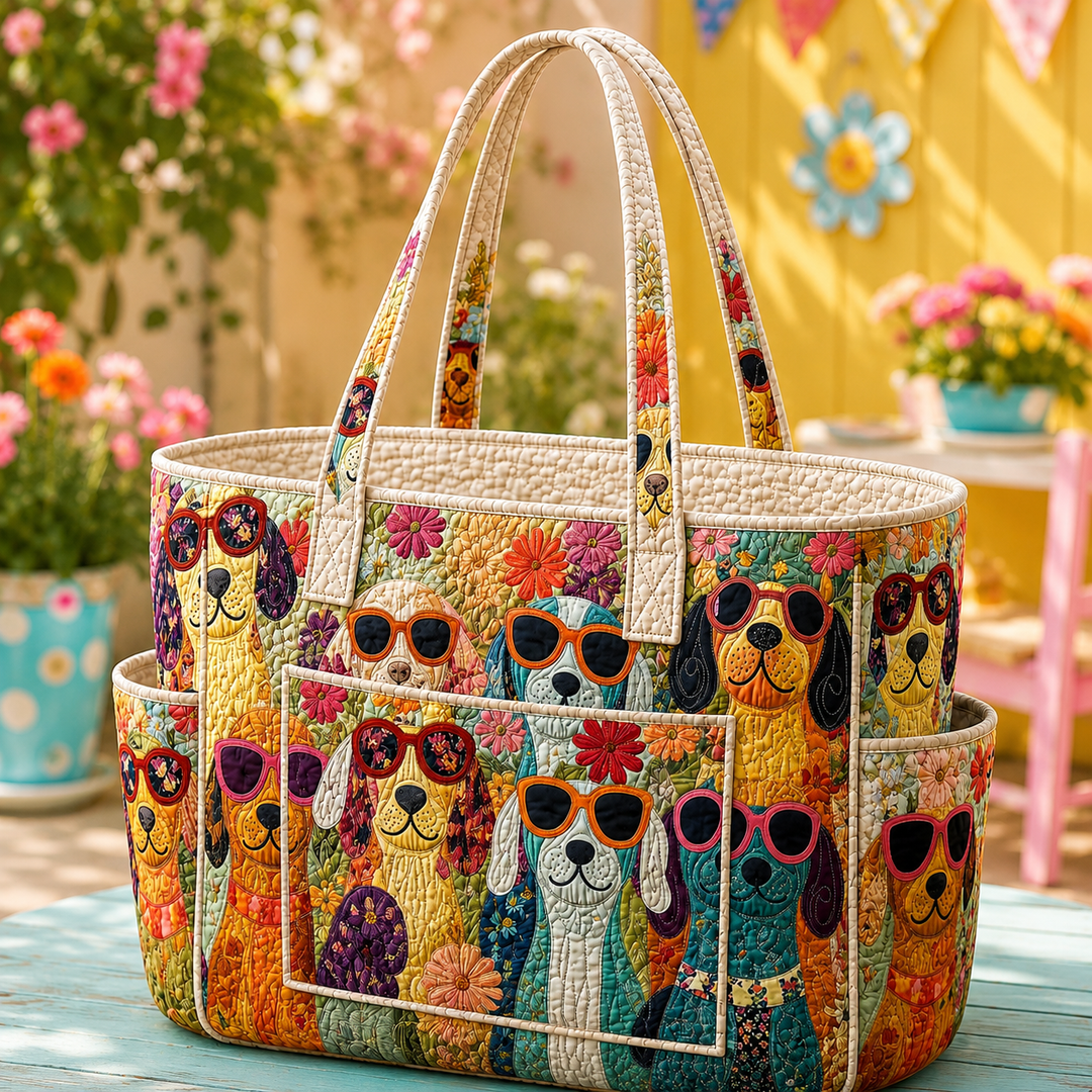 Borsa a spalla trapuntata con cani felici