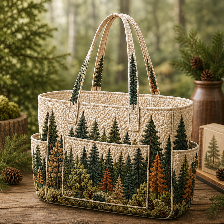 Borsa a spalla trapuntata con stampa boschiva