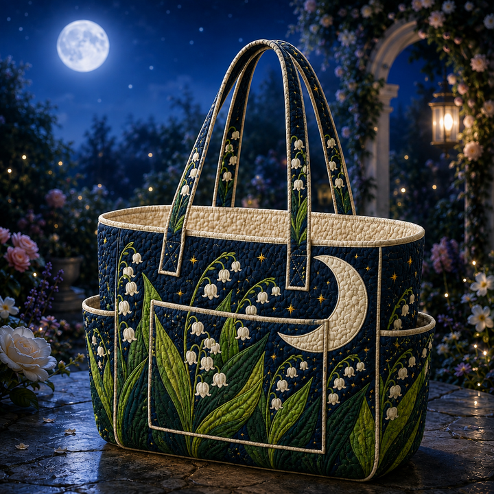 Borsa shopper trapuntata con mughetto