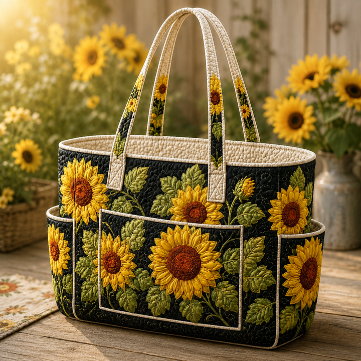 Borsa a spalla trapuntata con girasoli