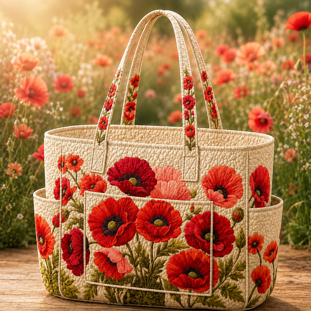 Borsa a spalla trapuntata con papaveri
