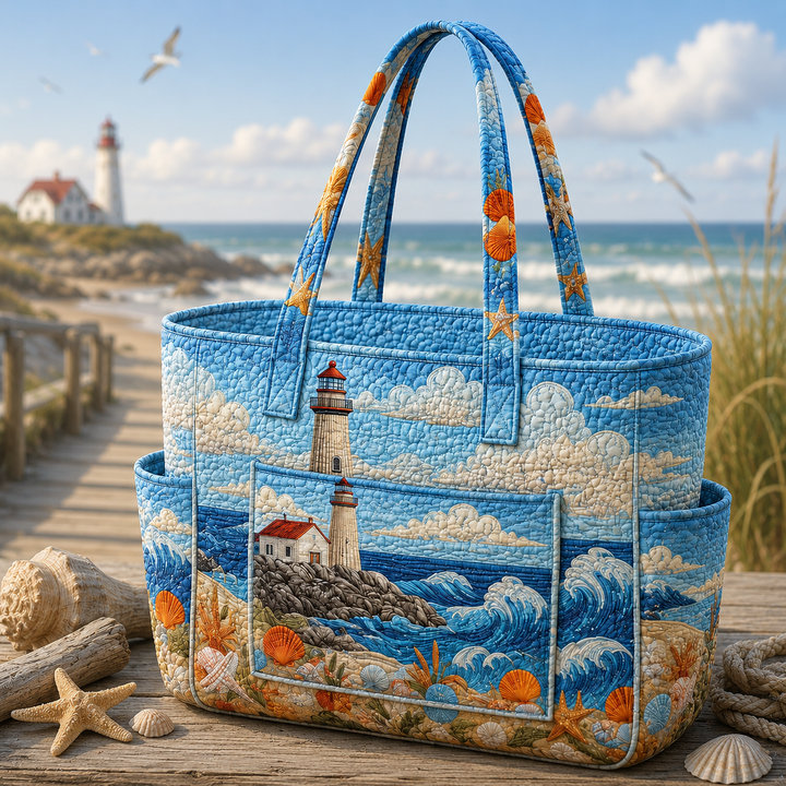 Borsa a spalla trapuntata con faro marino