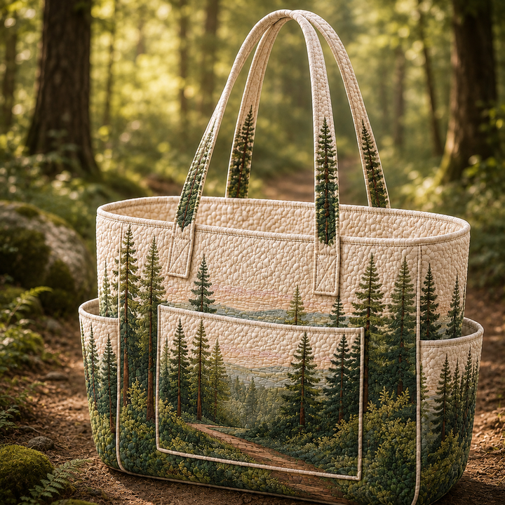 Borsa a spalla trapuntata con stampa boschiva