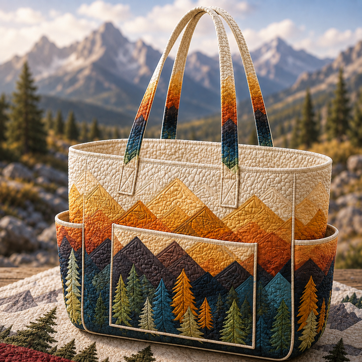 Borsa a spalla trapuntata con paesaggio forestale