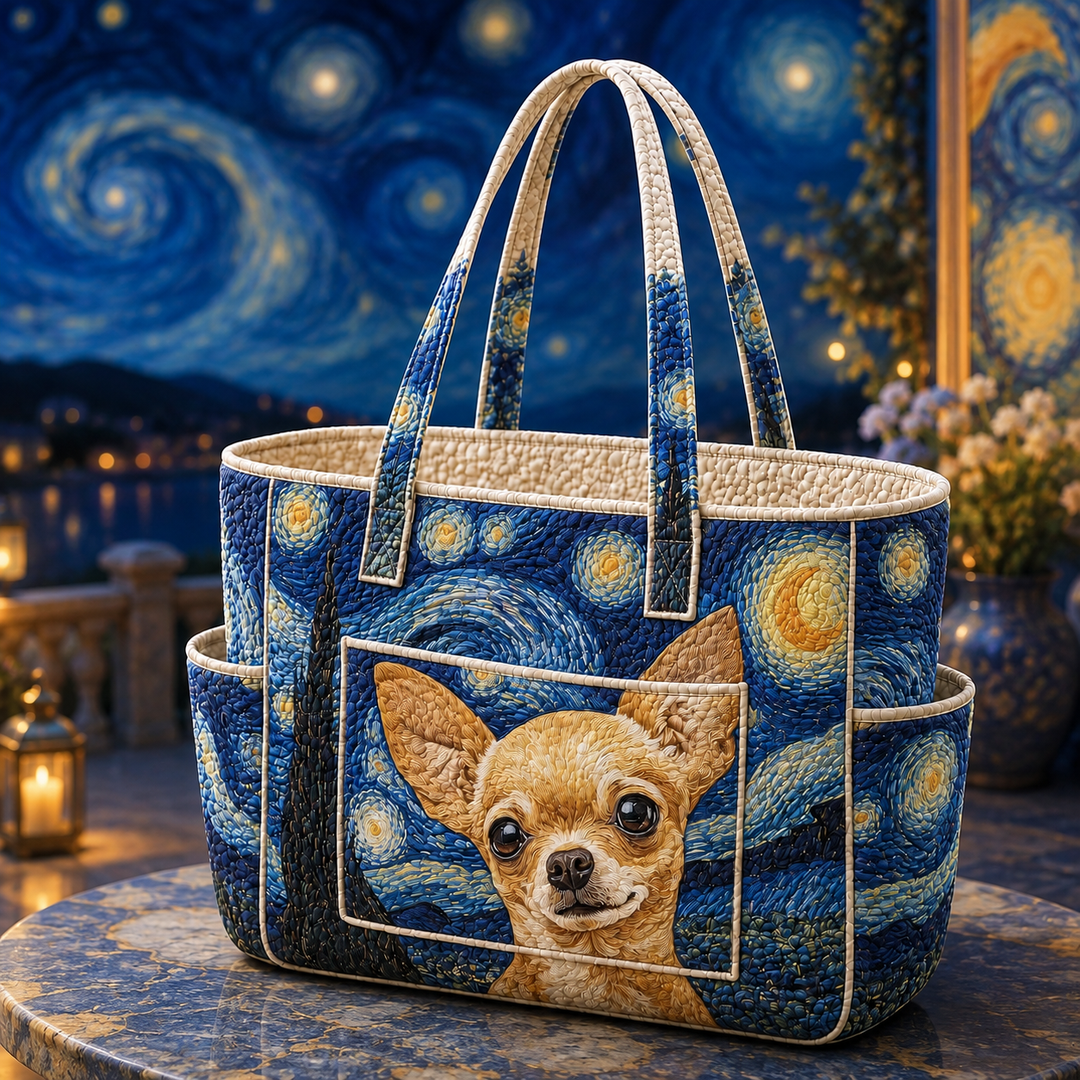 Borsa a spalla trapuntata con chihuahua sognante