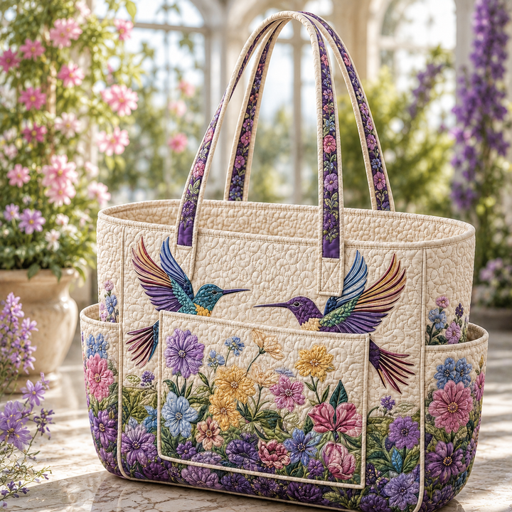 Borsa a spalla trapuntata con colibrì elegante