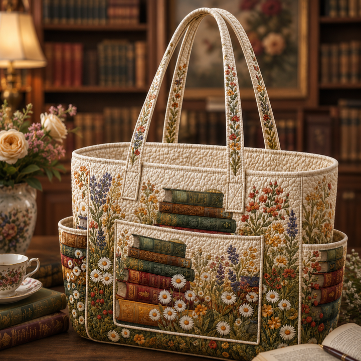 Borsa a spalla trapuntata con libri vintage