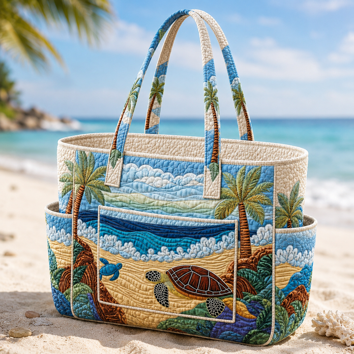Borsa a spalla trapuntata con stampa di tartaruga marina