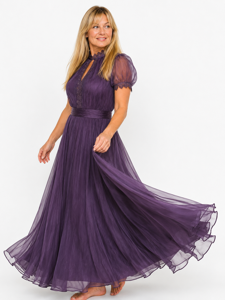 LOVETTI | Abito Maxi in Chiffon con Pizzo