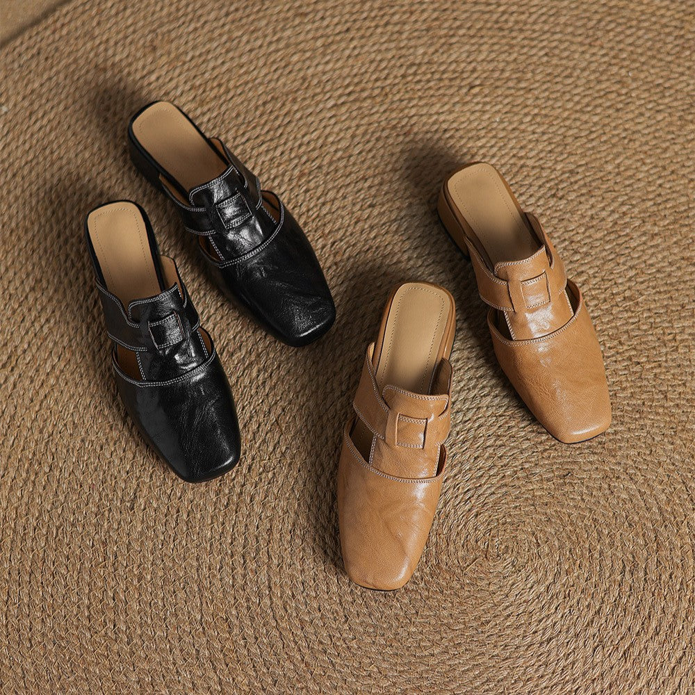 Mule in pelle a punta quadrata Rosel
