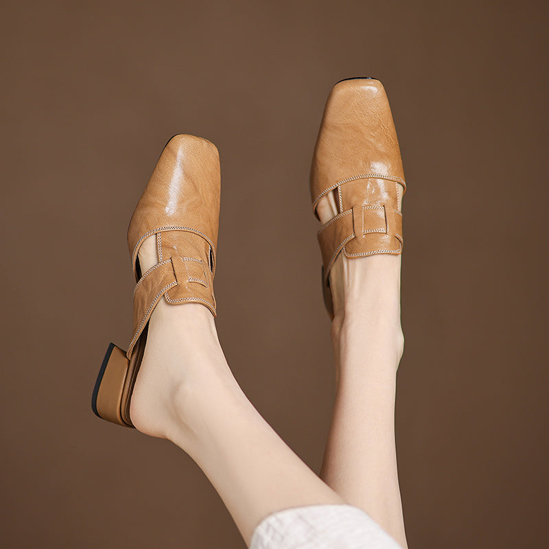 Carolina | Mules con Cinturino e Punta Quadrata
