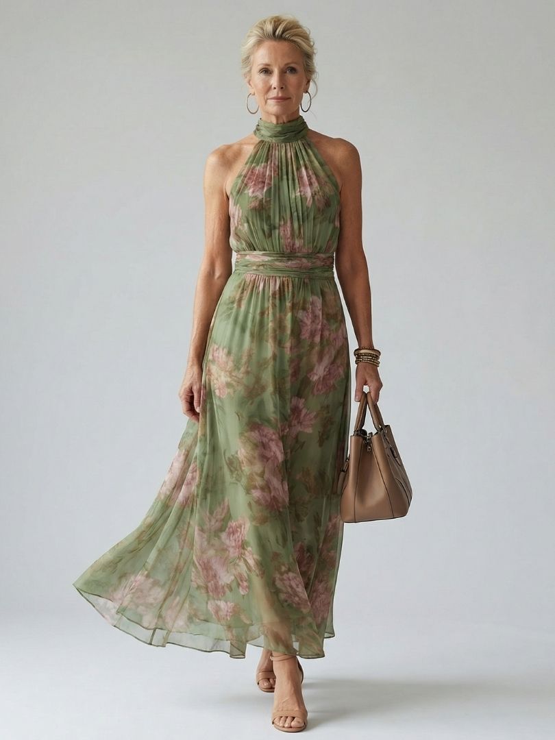 Mirelle | Abito Midi con Scollatura Halter Arricciata