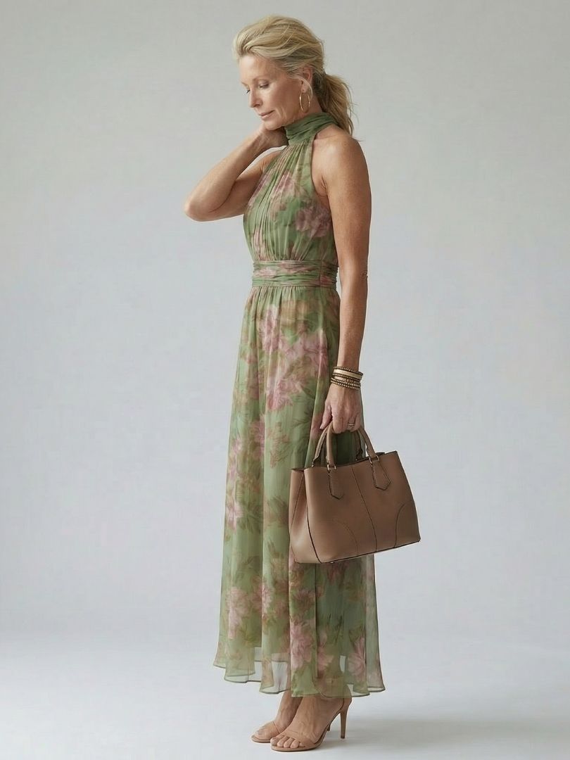 Mirelle | Abito Midi con Scollatura Halter Arricciata