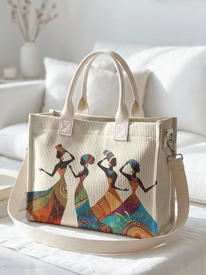 Impression d'art tribal de femmes africaines sac en velours côtelé grande capacité multi-poches sac à bandoulière ethnique