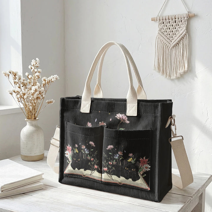 Sac à dos en velours côtelé rose avec impression de chat noir mignon et de livres, grande capacité et plusieurs poches pour les amoureux des chats, adapté pour les trajets domicile-travail.
