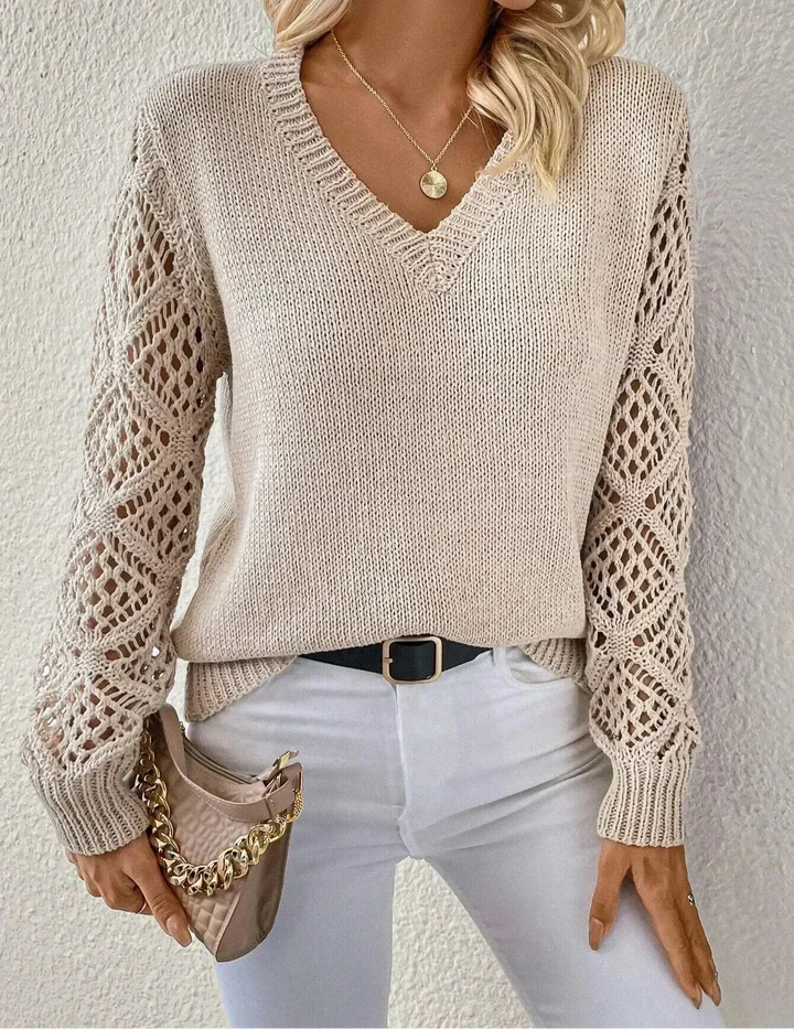 Aubrey™ - Maglione a Collo V Chic con Dettagli Fatti a Mano