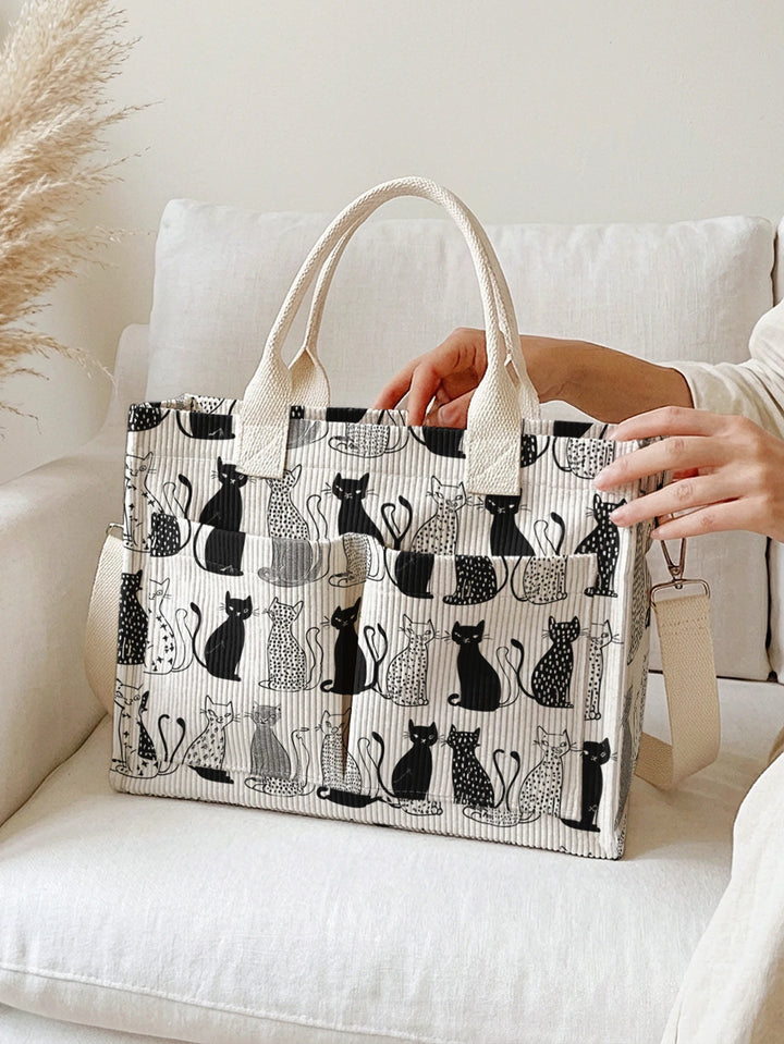 Impression collage de chats noir et blanc sac en corduroy grande capacité multi-poches sac à bandoulière pour amoureux des chats