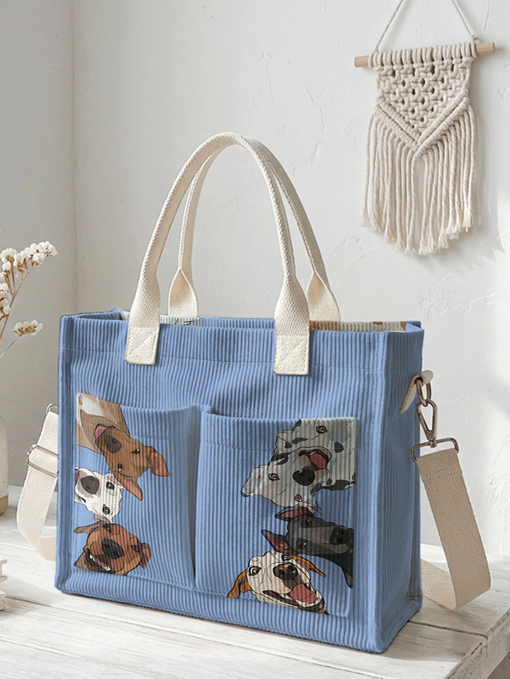 Sac à dos en velours côtelé avec imprimé de races de chiens mixtes, grande capacité, plusieurs poches, sac à bandoulière pour les amoureux des chiens