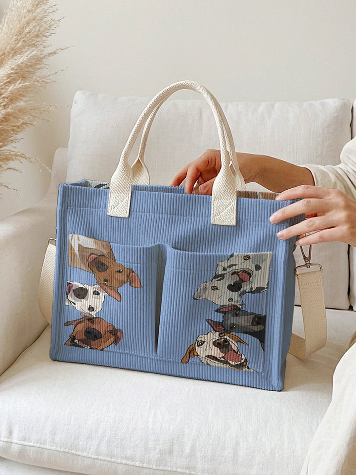 Sac à dos en velours côtelé avec imprimé de races de chiens mixtes, grande capacité, plusieurs poches, sac à bandoulière pour les amoureux des chiens
