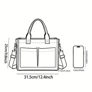 Tote bag en velours côtelé avec impression de chatons empilés, grande capacité, plusieurs poches, sac à bandoulière amovible