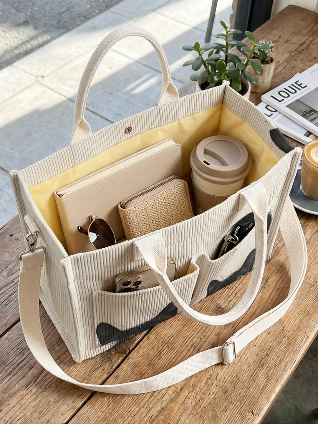 Sac fourre-tout en velours côtelé avec impression de chats noirs espions Grande capacité Multi Poche Sac à bandoulière pour amoureux des chats