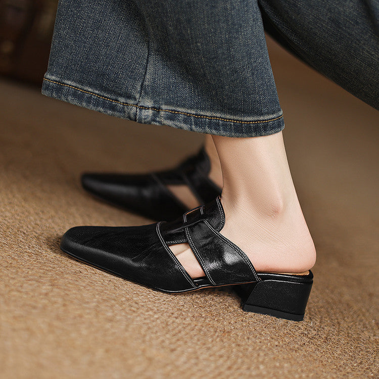 Carolina | Mules con Cinturino e Punta Quadrata