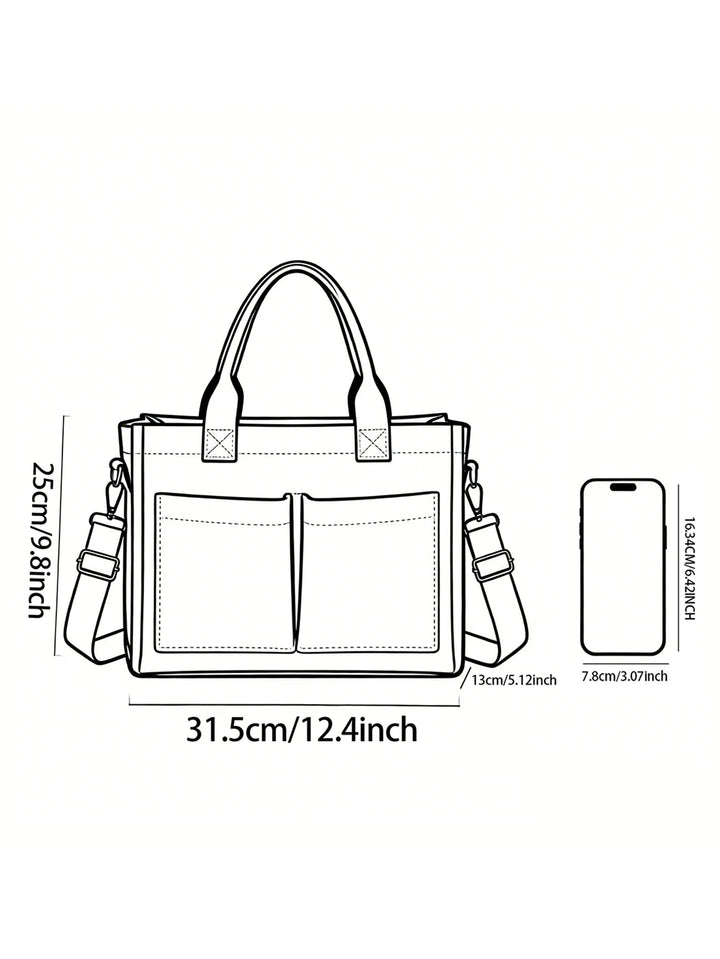 Sac en velours côtelé avec imprimé de chat porte-bonheur et grande capacité, avec plusieurs poches pour les trajets domicile-travail
