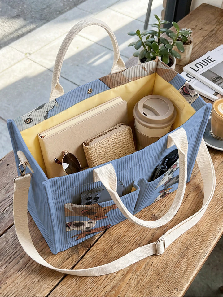 Sac à dos en velours côtelé avec imprimé de races de chiens mixtes, grande capacité, plusieurs poches, sac à bandoulière pour les amoureux des chiens