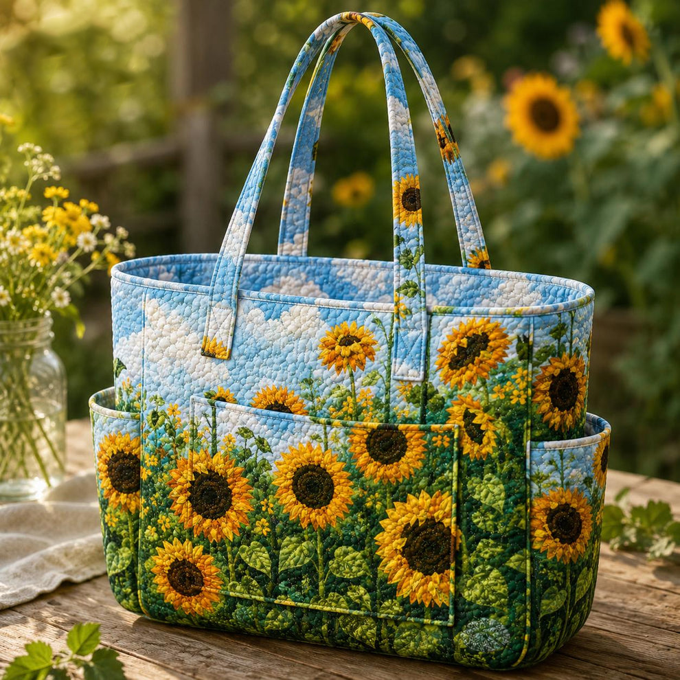 Borsa a sacco trapuntata con girasoli brillanti