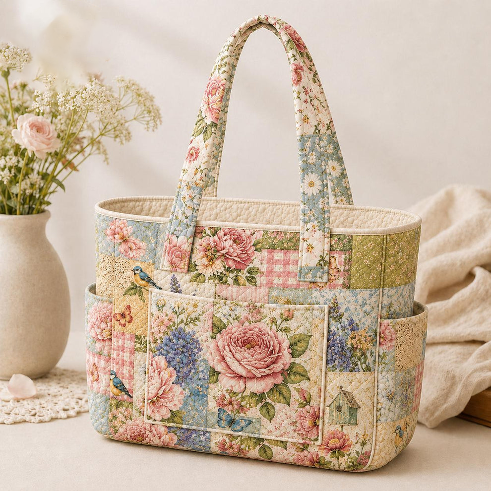 Borsa a spalla trapuntata con fiori vintage