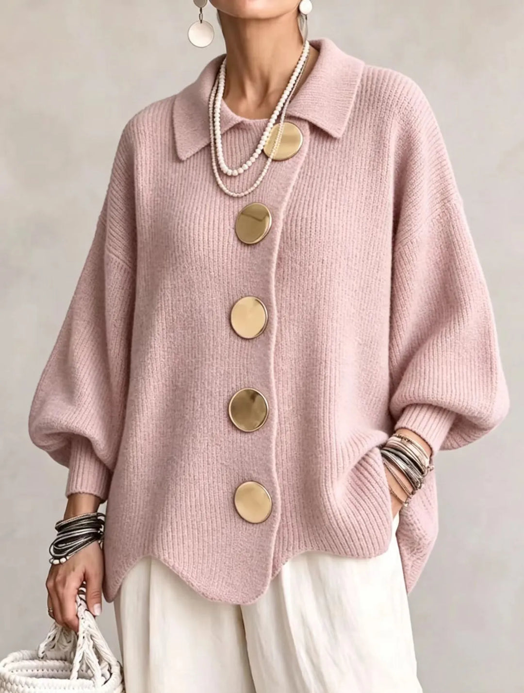 Ortensia | Cardigan oversize con bottoni dorati